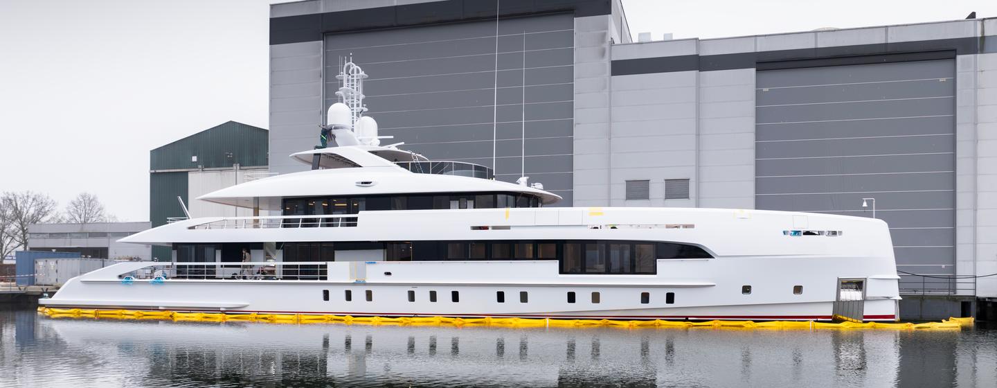 Superyacht Project Orion outside shipyard 