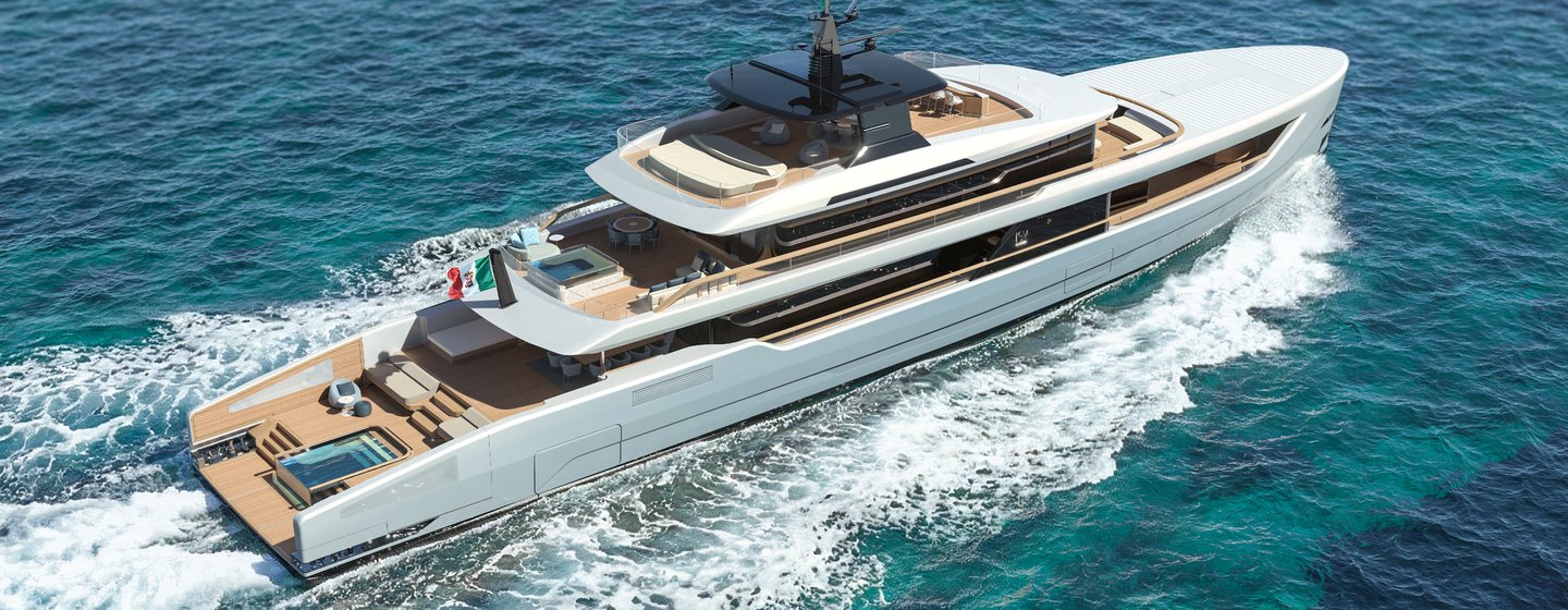 Rendering of ISA Yachts Timeless 52M superyacht under way 