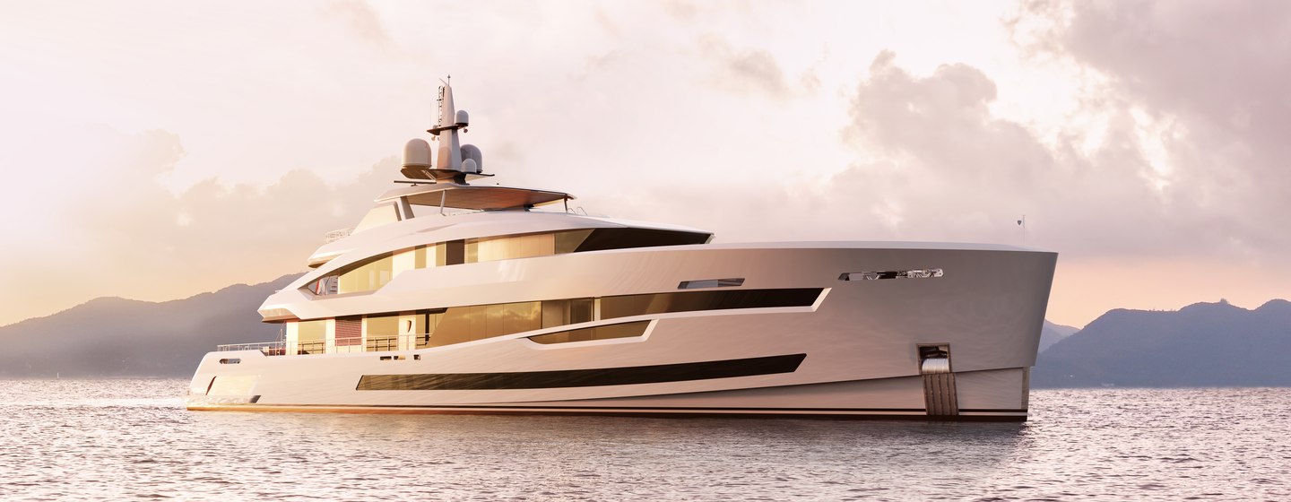 Rendering of Project Akira by Heesen at anchor on water