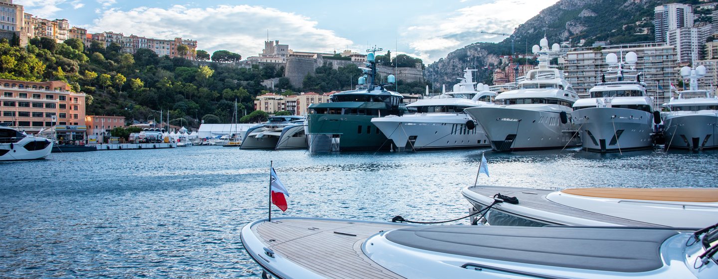 A wide angle shot of Port Hercule, Monaco