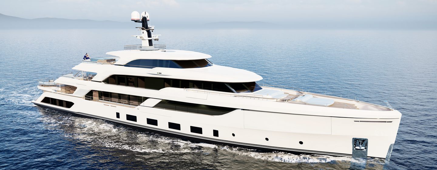 Rendering of Alia Yachts explorer yacht on water