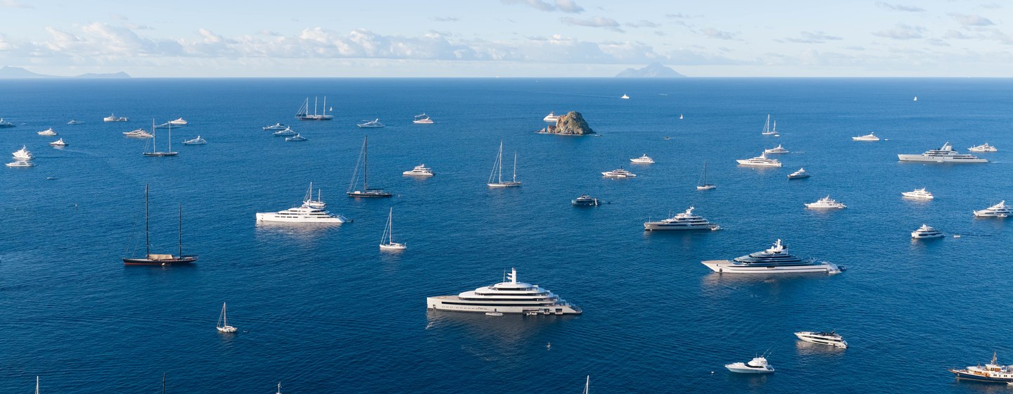 Superyachts at anchor for St Barts NYE Celebrations