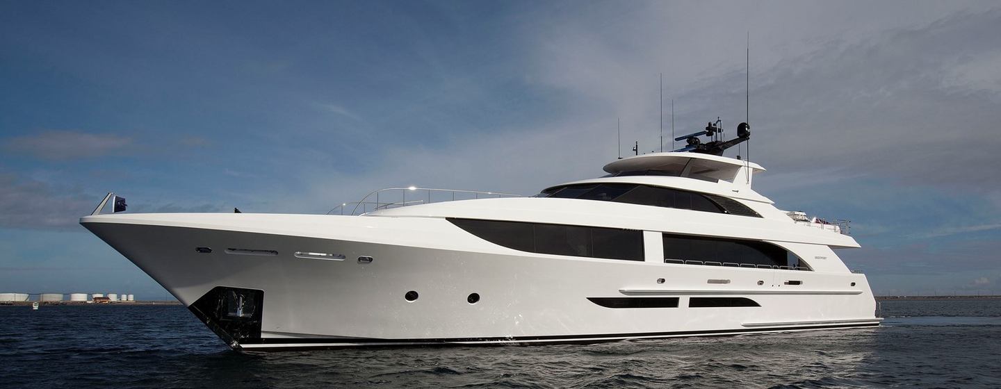 Westport yacht Seas the Day at anchor side view 