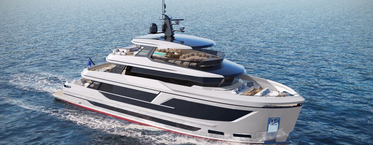 Rendering of Bering 110 Explorer Yacht under way 