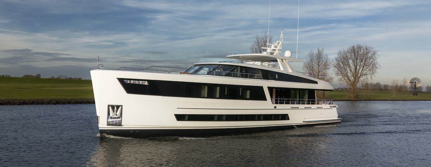 36m Custom Van der Valk Superyacht Jangada under way 