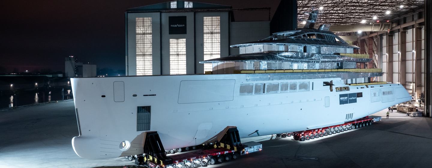 Oceanco Y729 superyacht under construction on way to outfitting