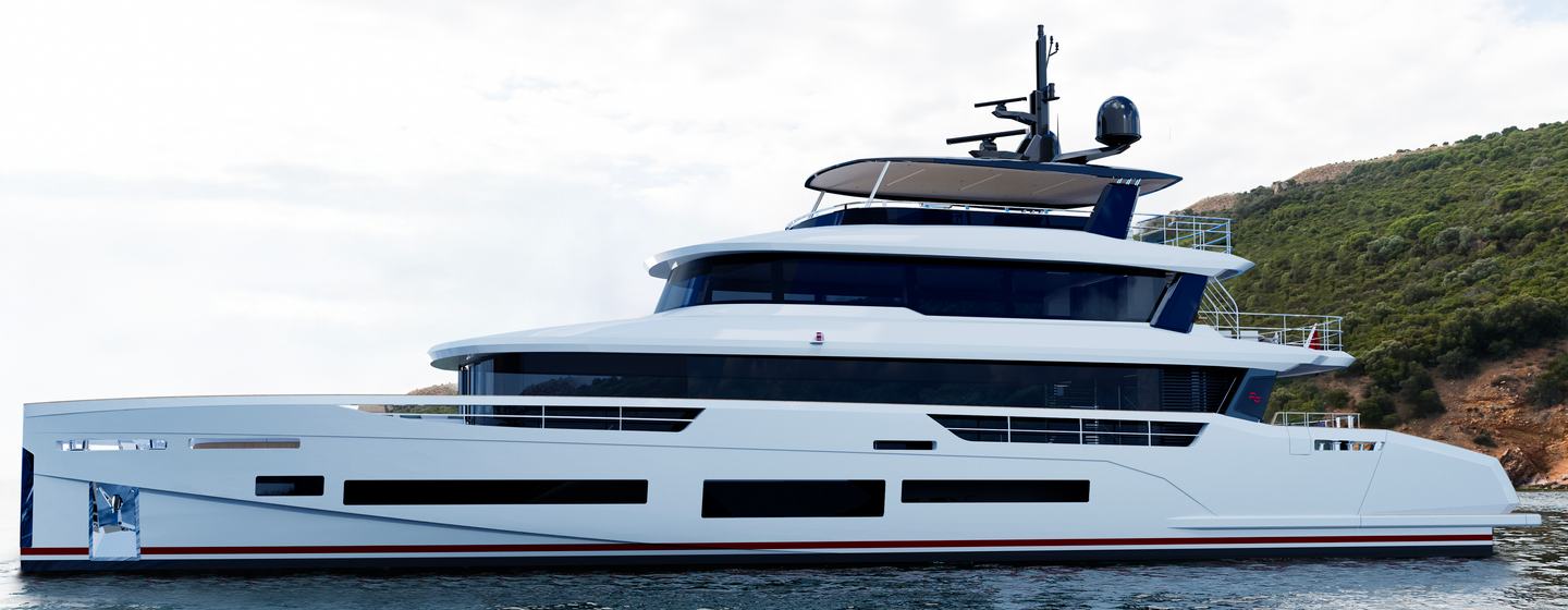 Sirena 118 superyacht at anchor side view 