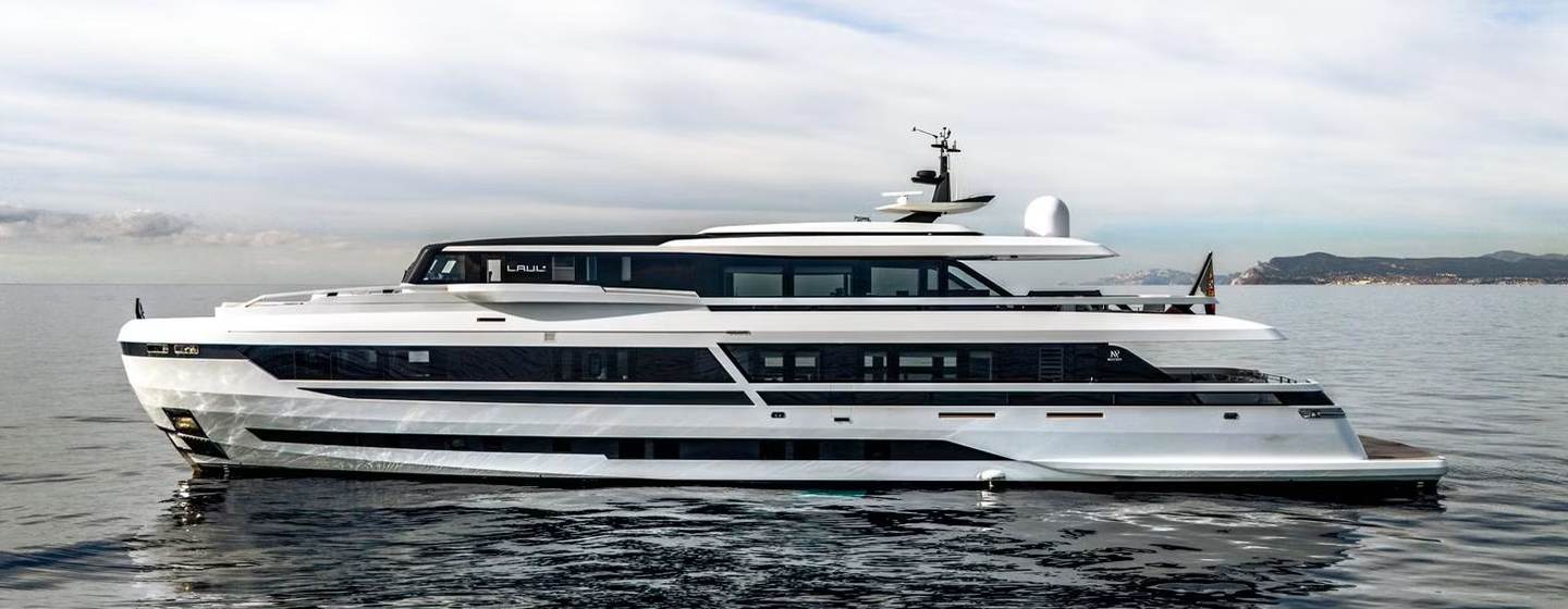 Extra Yachts motor yacht L.A.U.L. at anchor side view 