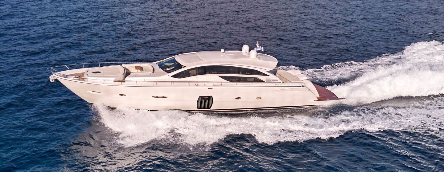 Pershing motor yacht For Ever underway side view 