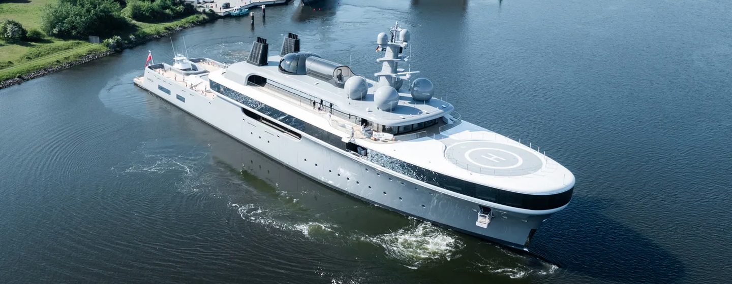 Lürssen Superyacht Nausicaä docked outside Lurssen shipyard 