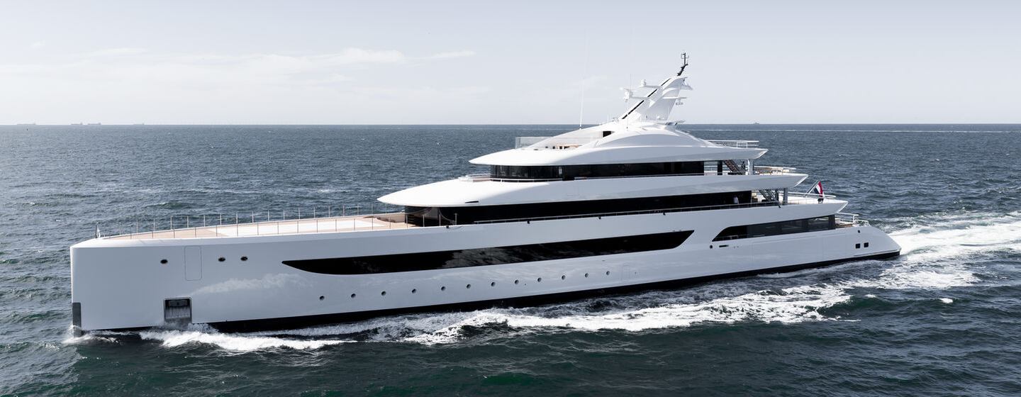 Feadship superyacht Milky Way underway side view 