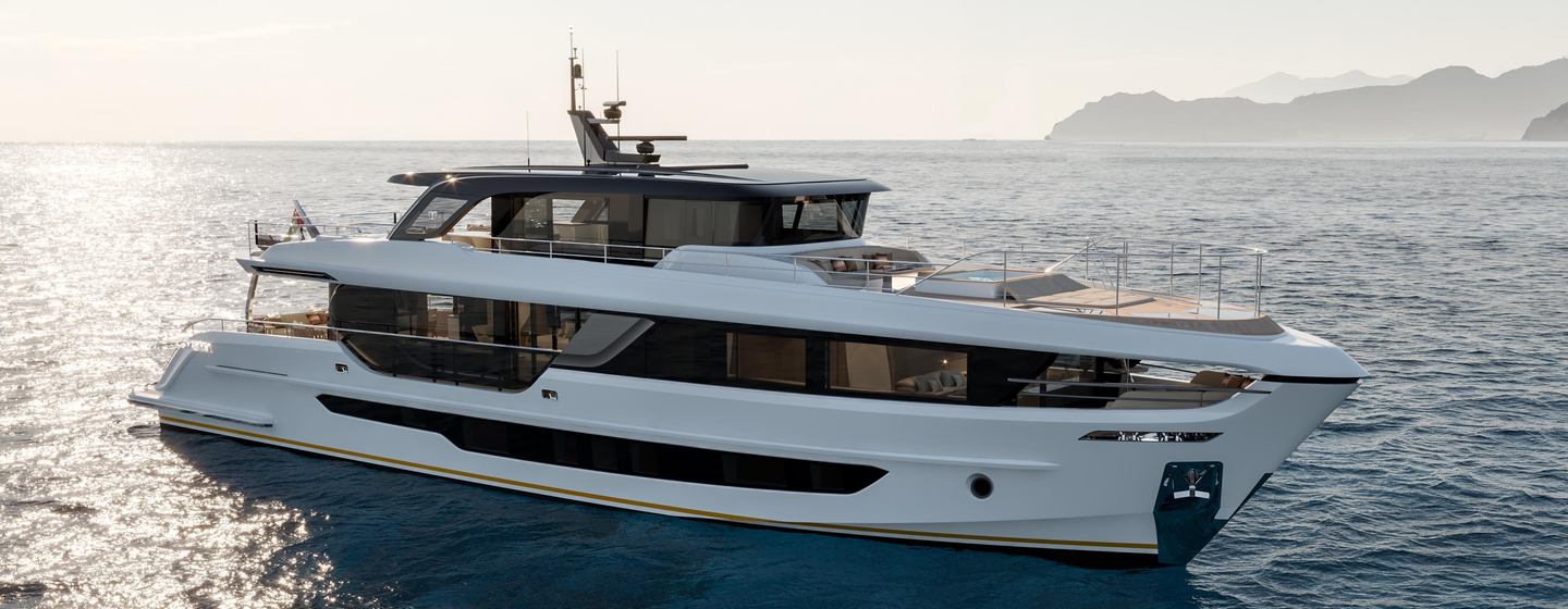 Majesty 100 Terrace motor yacht at anchor 