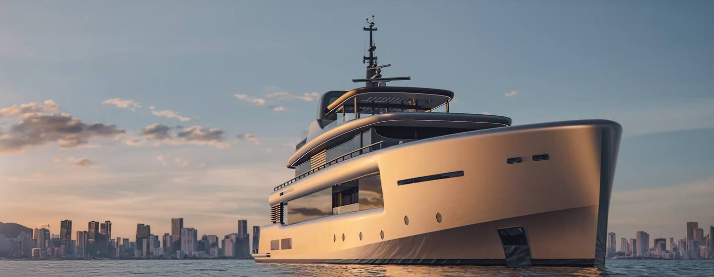 Rendering of Benetti B.Loft 58M superyacht under way 