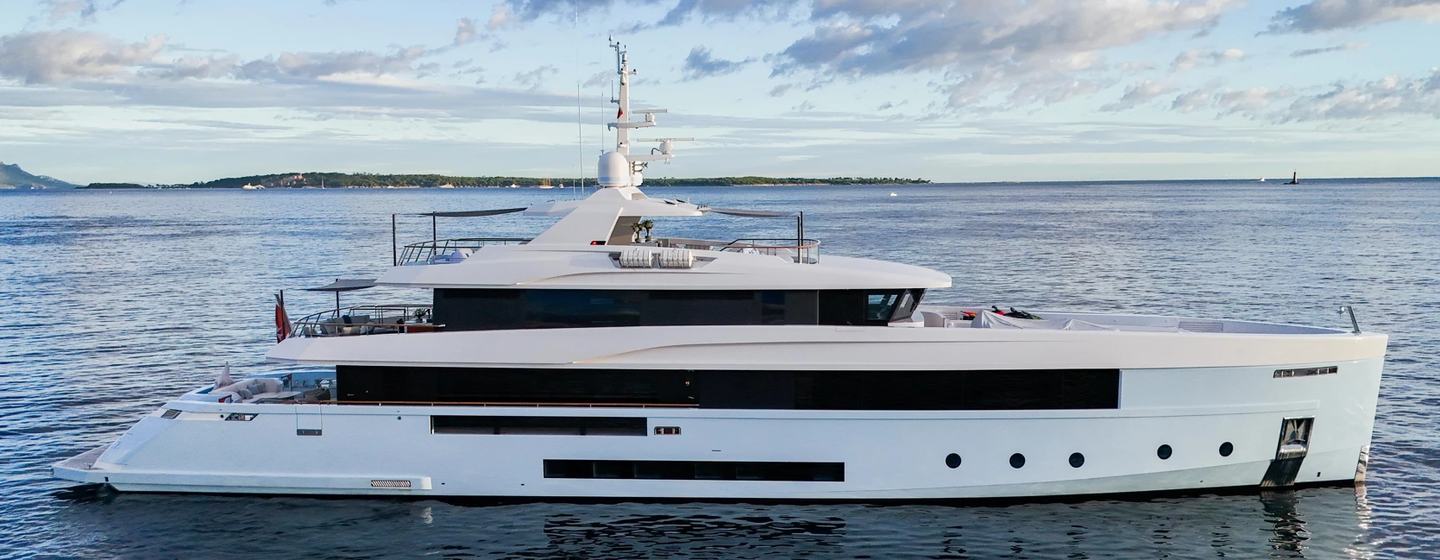 Admiral superyacht Althea at anchor side view 