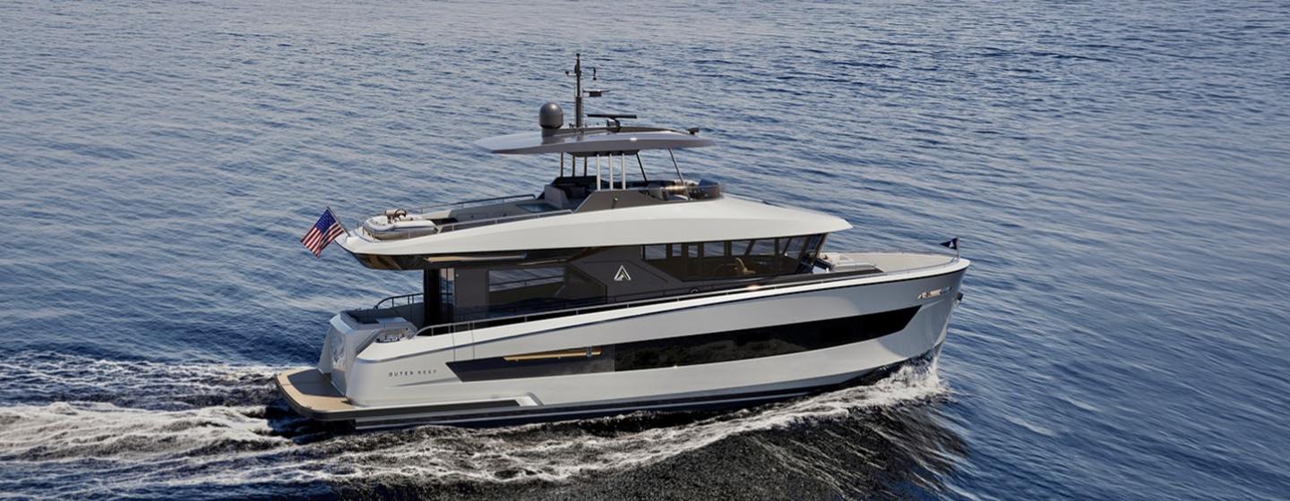 Outer Reef 540 Adventure yacht underway side view 