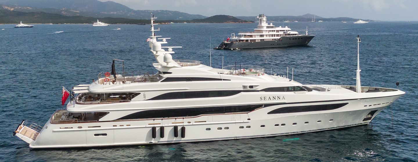 Benetti superyacht Mega Global III at anchor side view 