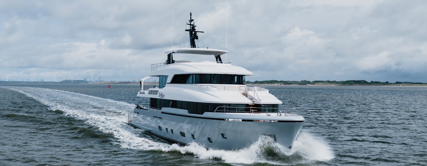 Moonen 122 Martinique Superyacht Lollipop under way on sea trials 