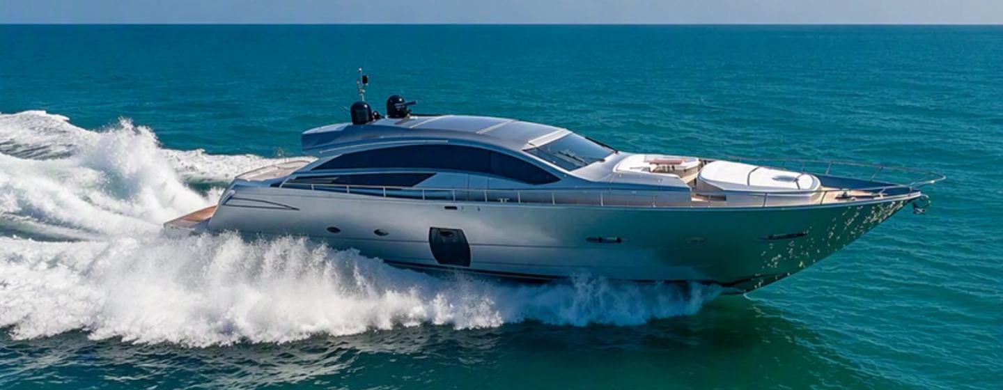 Pershing motor yacht Kioni underway side view 