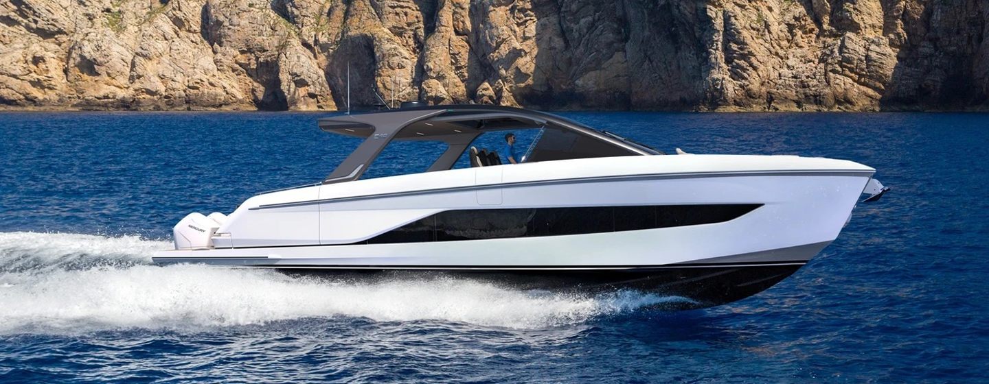 Princess C48 Open OB motor yacht underway side view 
