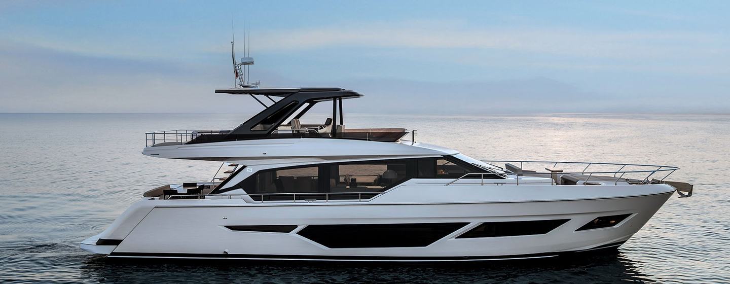 Ferretti 720 at anchor side view 