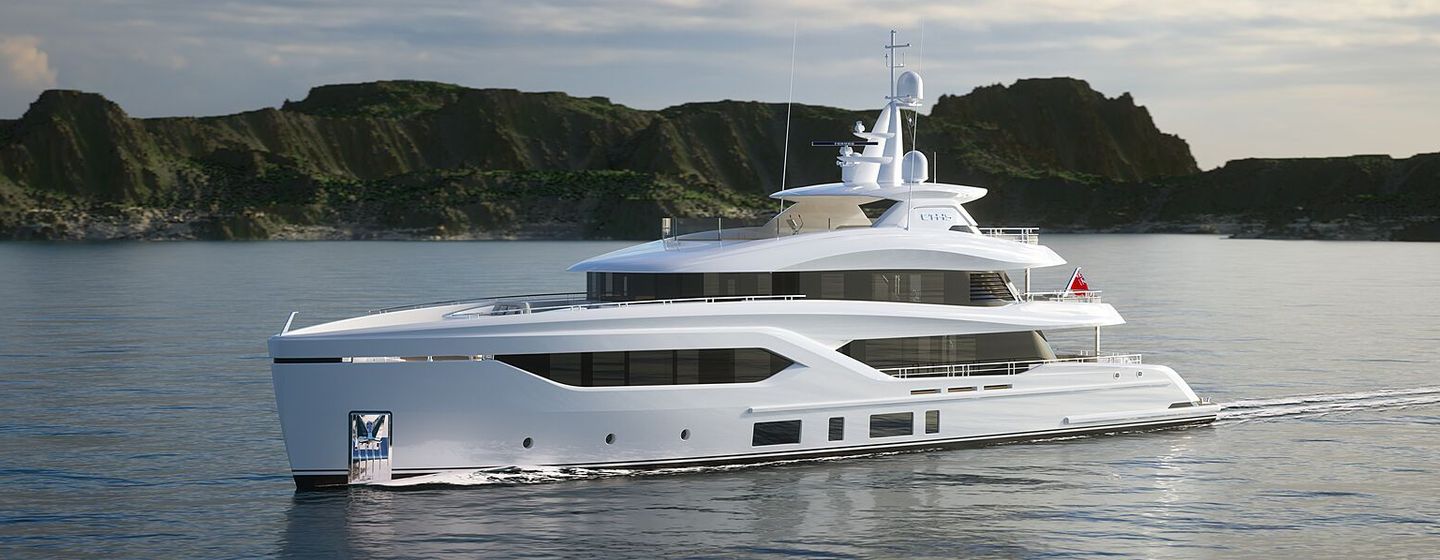 CGI image of Conrad 144S motor yacht on water