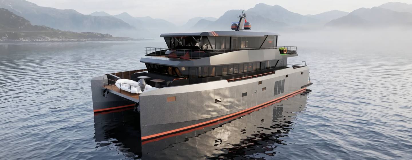 Second Archipelago 80 motor yacht at anchor stern view