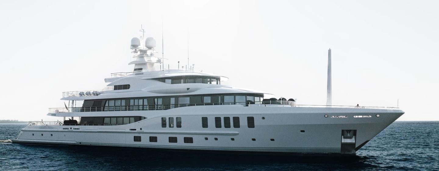 Amels superyacht Synthesis at anchor side view 