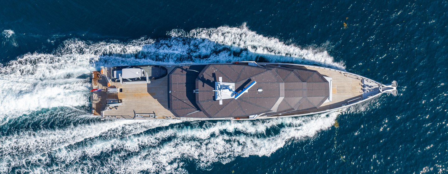 JFA Yachts superyacht Canoa underway aerial view 