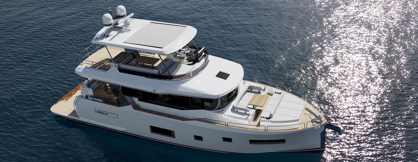 Rendering of Sirena Yachts Sirena 60 motor yacht at anchor 