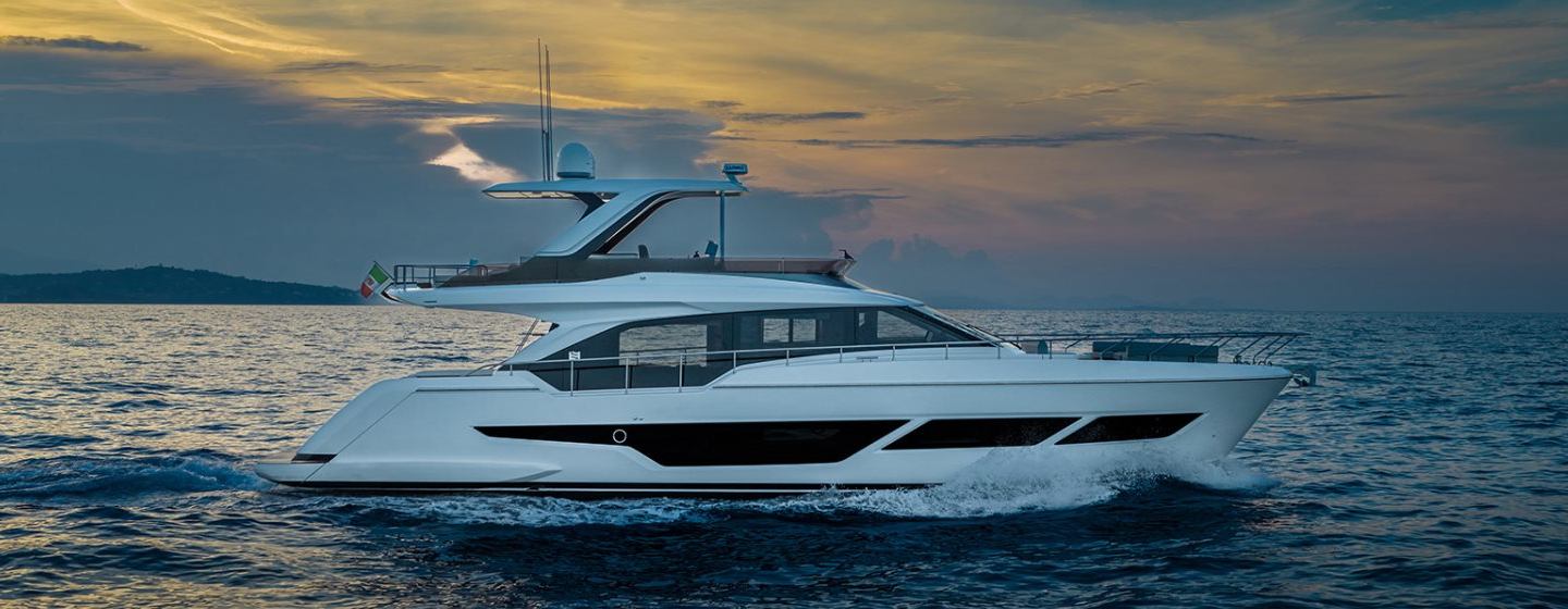 Ferretti 670 motor yacht underway side view