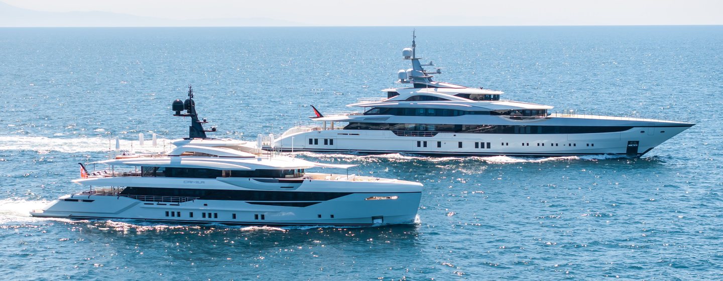  Superyacht Al Reem undertaking sea trials next to superyacht Camila 