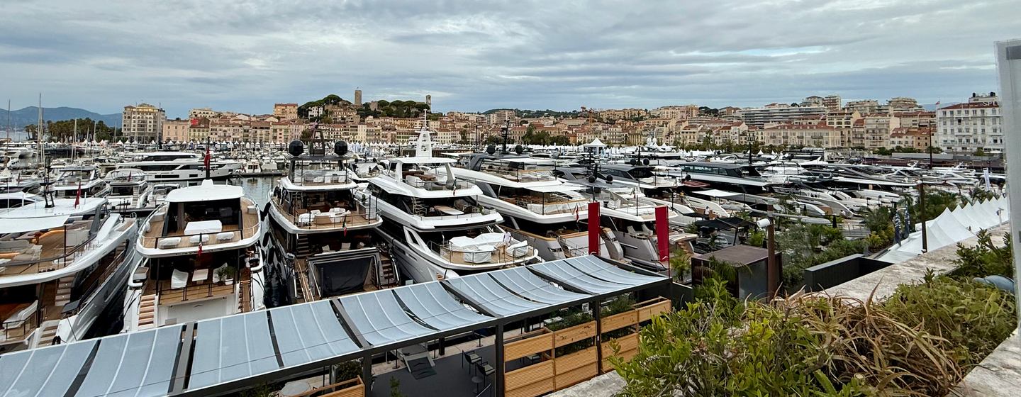 Superyachts docked at 2025 Cannes Yachting Festival 
