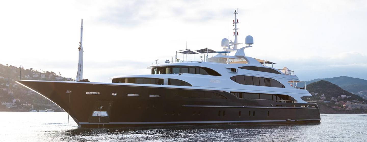 Front view of Superyacht Vision on the water 