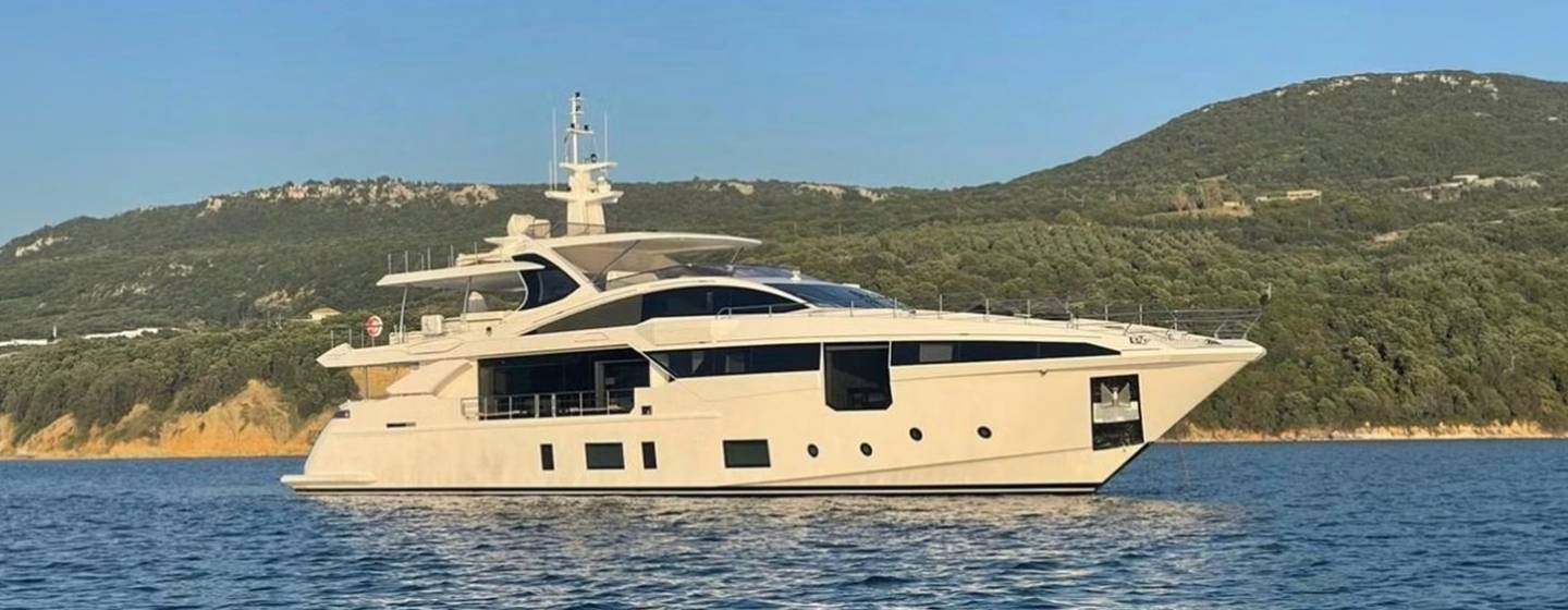 Azimut superyacht Dagusha V at anchor side view 