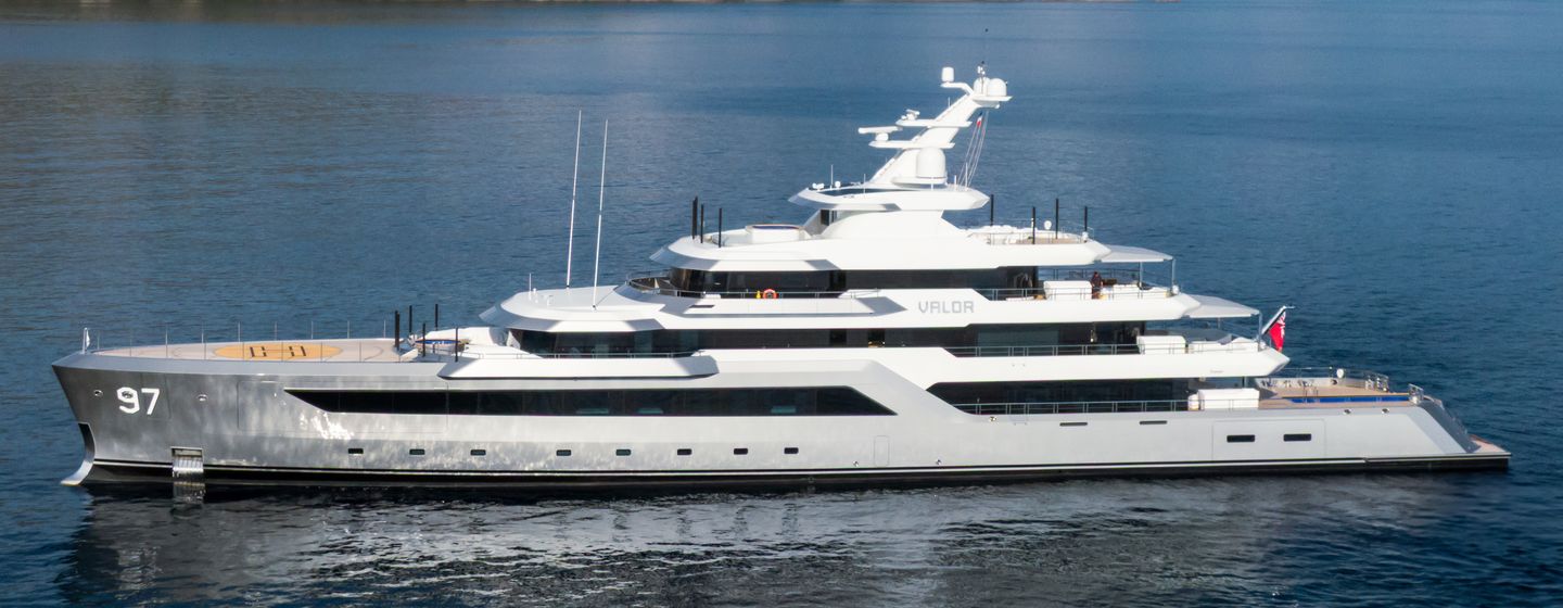 Feadship superyacht Valor at anchor side view 
