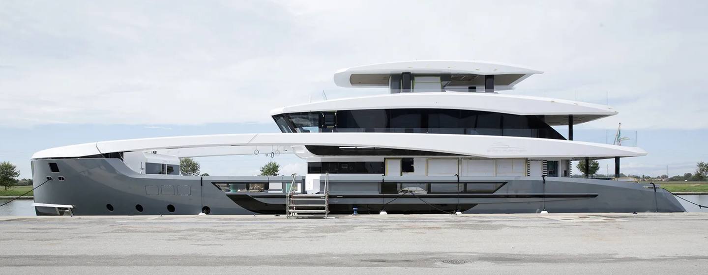  Amer explorer yacht Even Further at anchor side view 