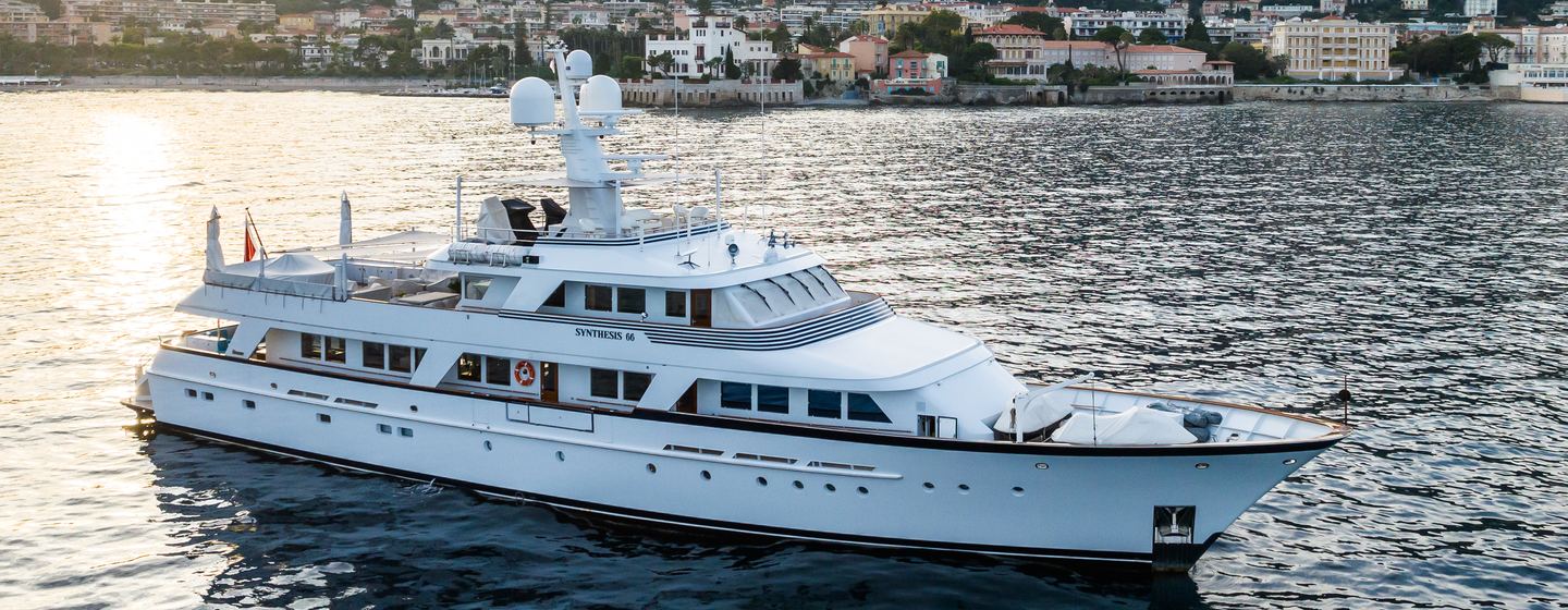 Feadship superyacht Synthesis 66 at anchor side view 