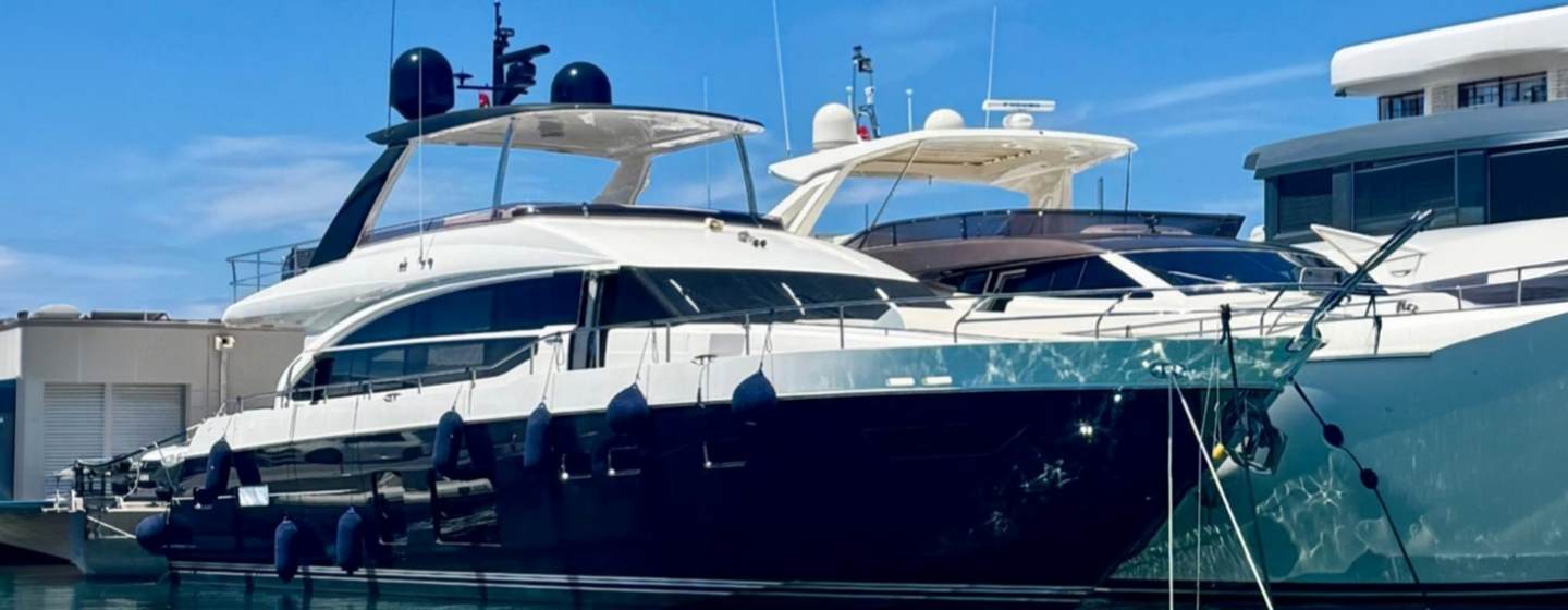 Princess motor yacht Lady N at anchor bow view 