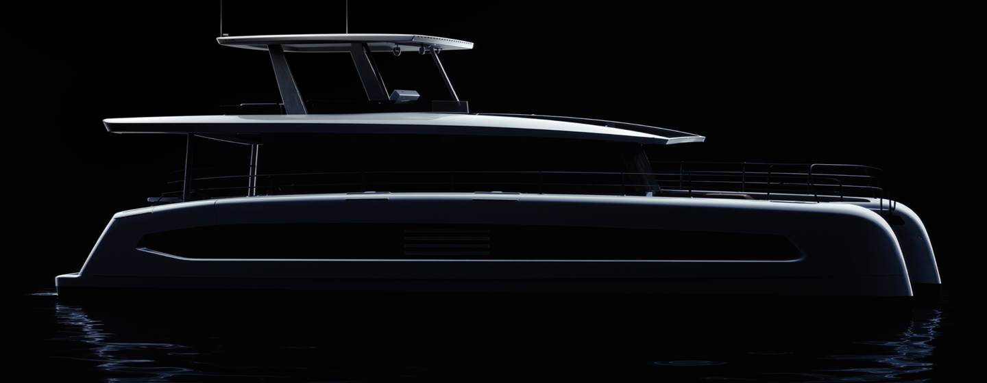 Sketch of Pioneer Yachts PY60 Catamaran in black and white