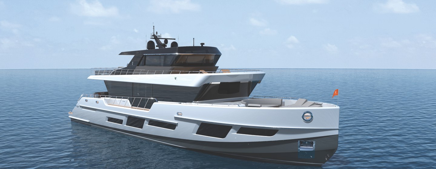 Rendering of CLX96 yacht on water