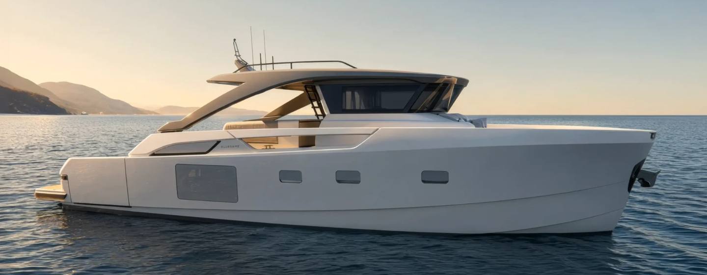 Bluegame BG64 motor yacht at anchor side view 