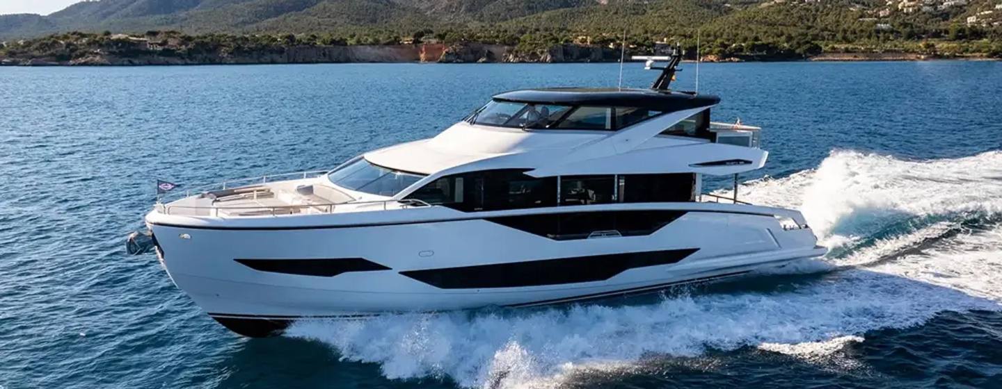 Fourth 27m Sunseeker 90 Ocean Enclosed motor yacht under way 