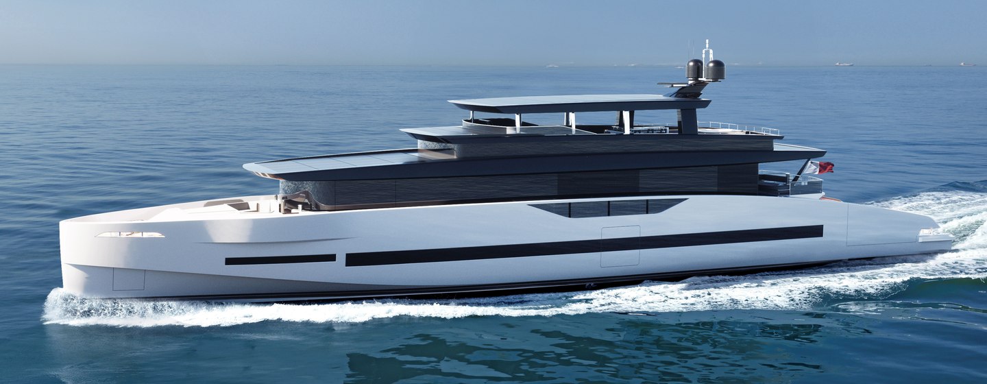 Rendering of GX42 Superyacht under way 