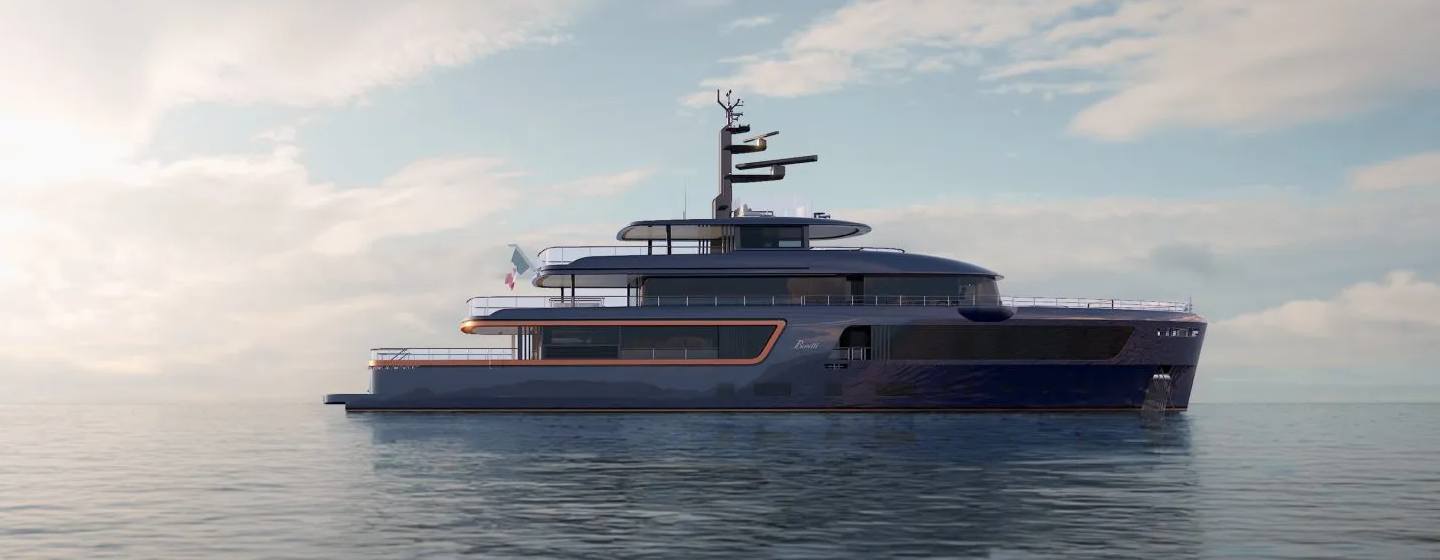 Fourth Benetti Motopanfilo 45M yacht at anchor side view 