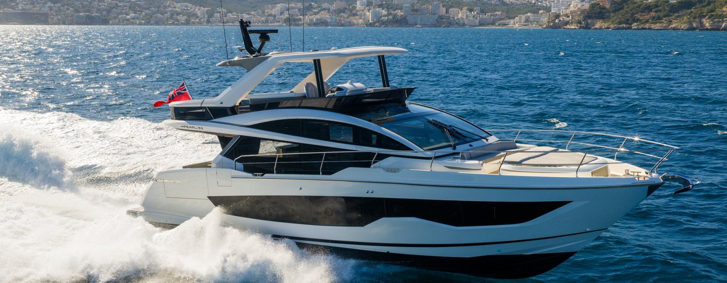 Pearl 63 motor yacht under way 