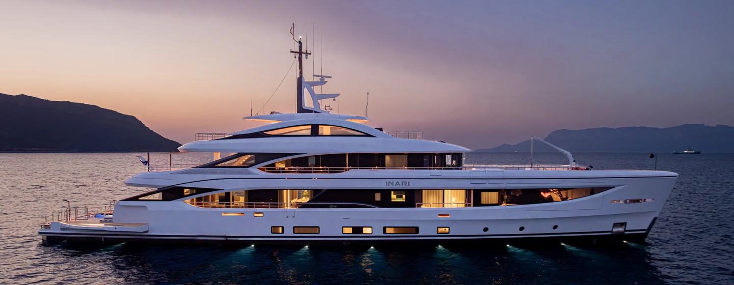 Benetti motor yacht Inari at anchor side view 