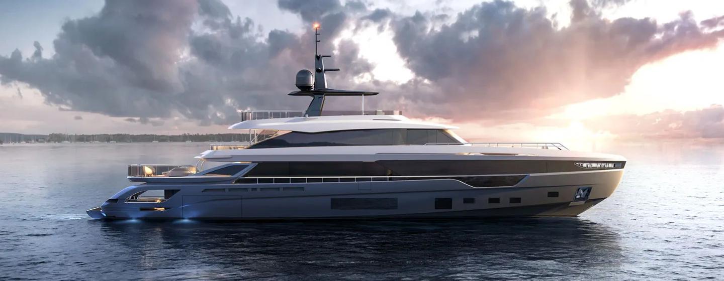 Azimut motor yacht Blue Eyes at anchor side view 
