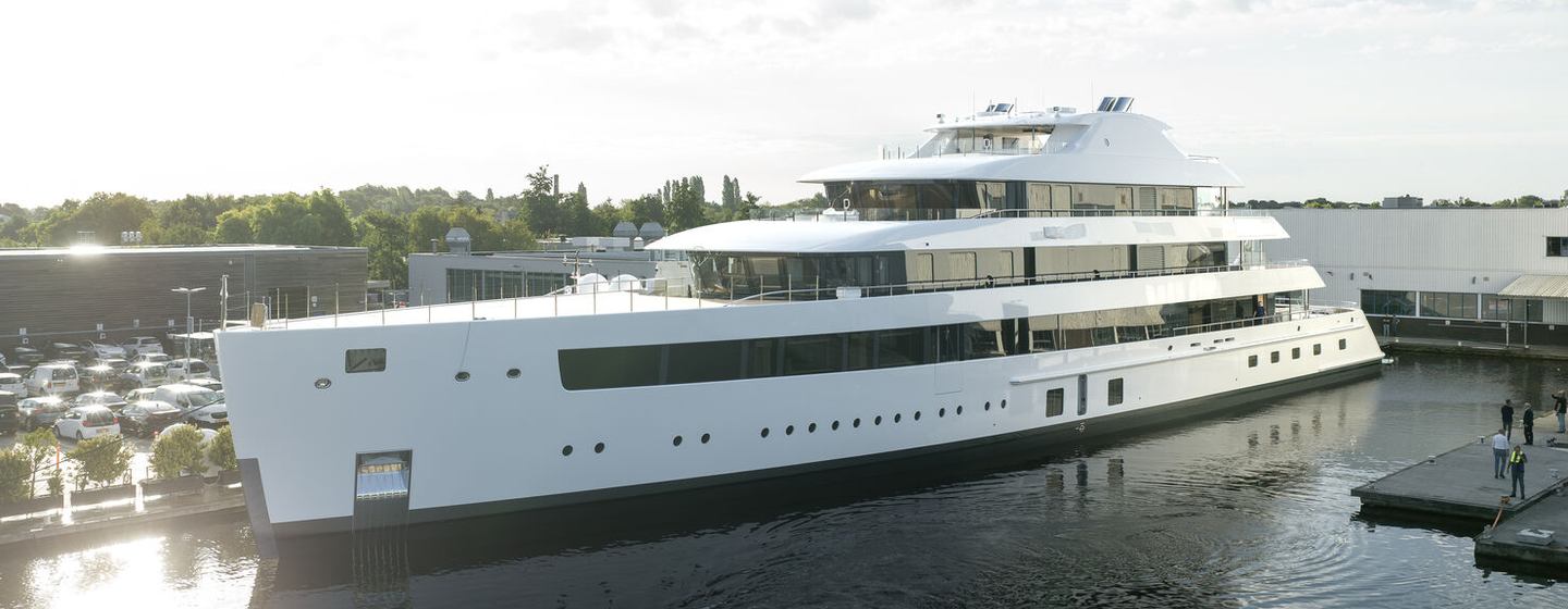  Feadship 716 superyacht at shipyard side view 