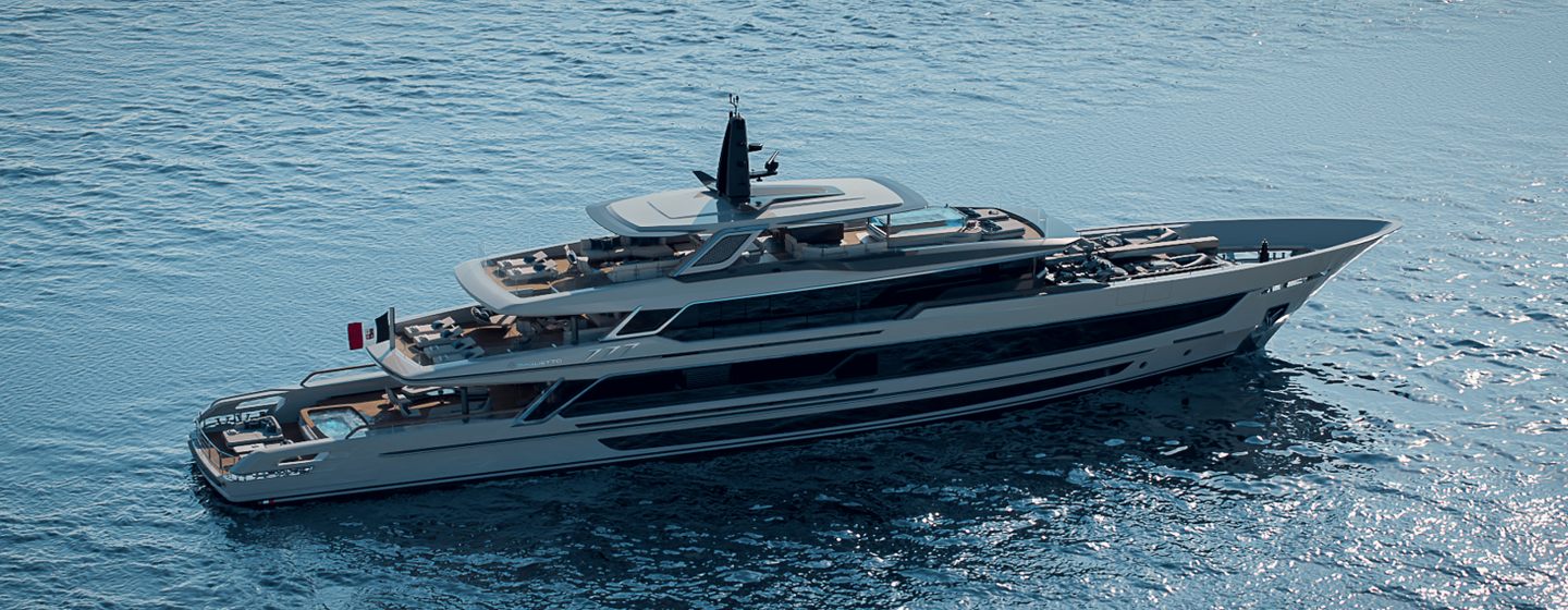 Rendering of first Baglietto T54 superyacht under way 