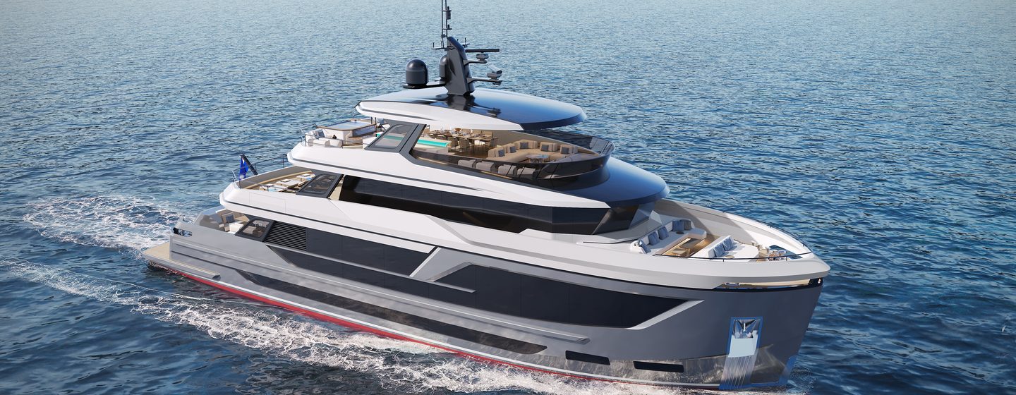 Rendering of Bering 110 Explorer Yacht under way 